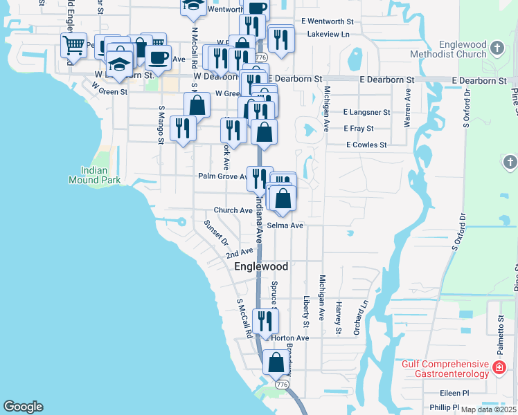 map of restaurants, bars, coffee shops, grocery stores, and more near 390 Route 776 in Englewood