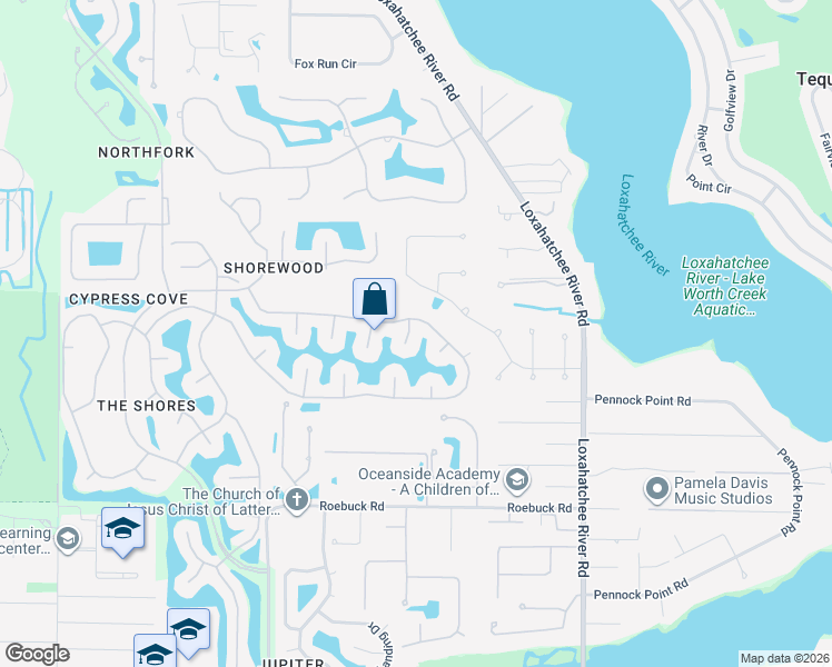 map of restaurants, bars, coffee shops, grocery stores, and more near 18934 Loblolly Bay Court in Jupiter