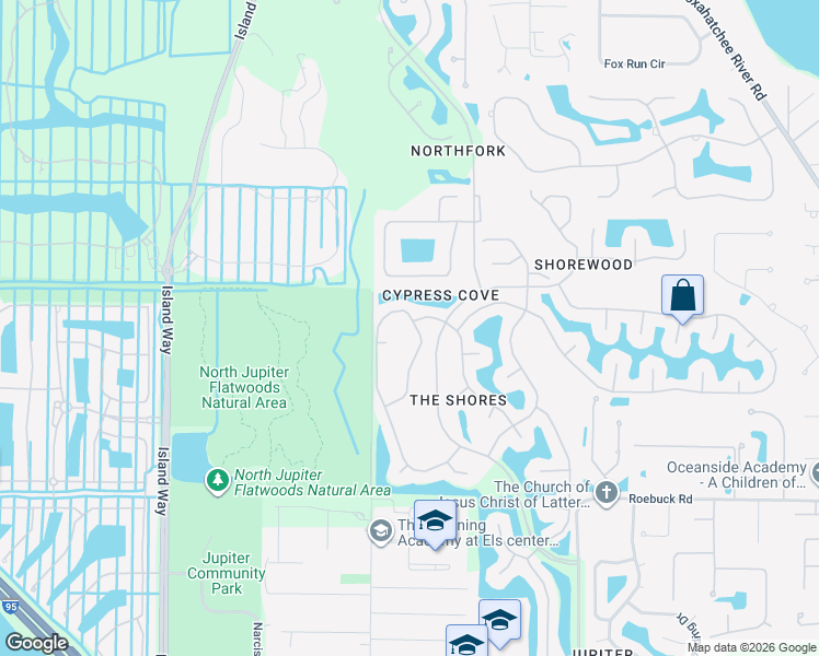 map of restaurants, bars, coffee shops, grocery stores, and more near 18820 Misty Lake Drive in Jupiter