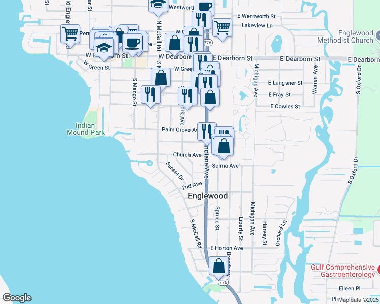 map of restaurants, bars, coffee shops, grocery stores, and more near 24 Church Avenue in Englewood