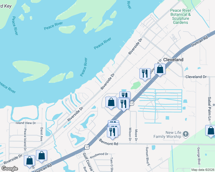 map of restaurants, bars, coffee shops, grocery stores, and more near 4685 Riverside Drive in Punta Gorda