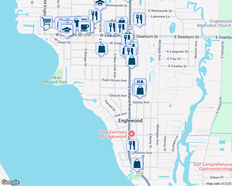 map of restaurants, bars, coffee shops, grocery stores, and more near 24 Church Avenue in Englewood