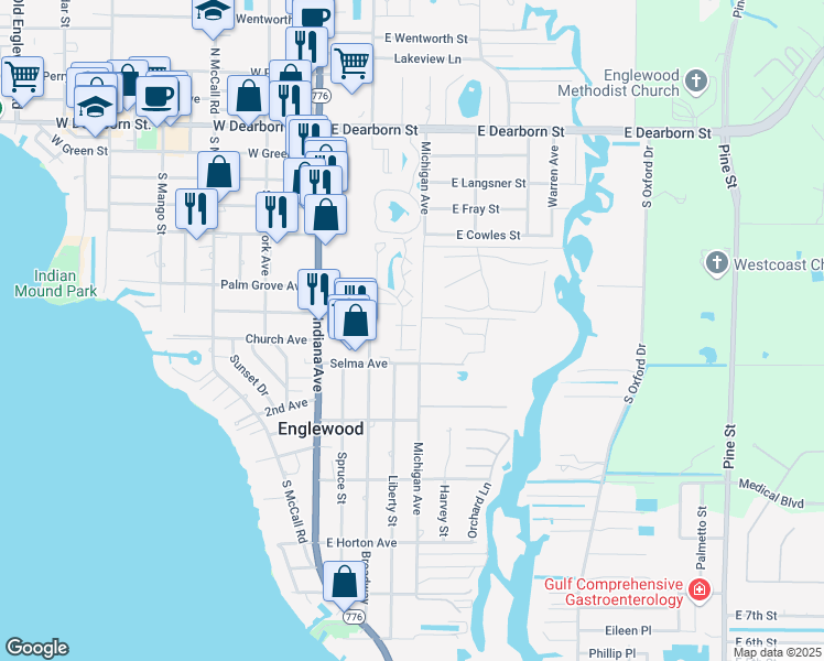 map of restaurants, bars, coffee shops, grocery stores, and more near 19 Quails Run Boulevard in Englewood