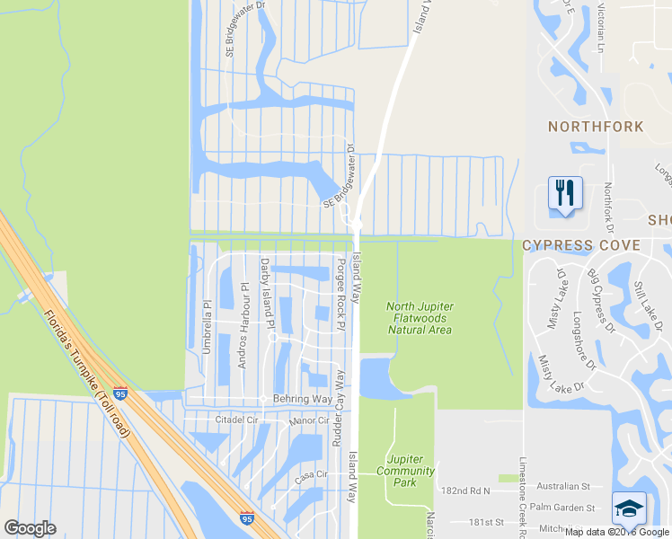 map of restaurants, bars, coffee shops, grocery stores, and more near 120 Porgee Rock Place in Jupiter