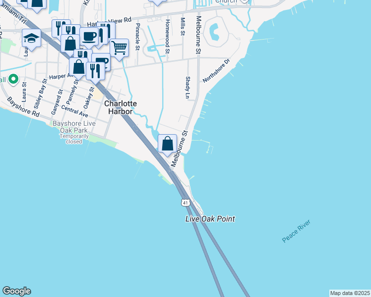 map of restaurants, bars, coffee shops, grocery stores, and more near 5116 Melbourne Street in Punta Gorda