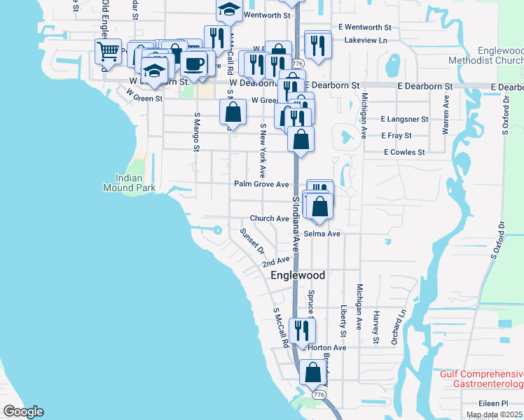 map of restaurants, bars, coffee shops, grocery stores, and more near 24 Church Avenue in Englewood