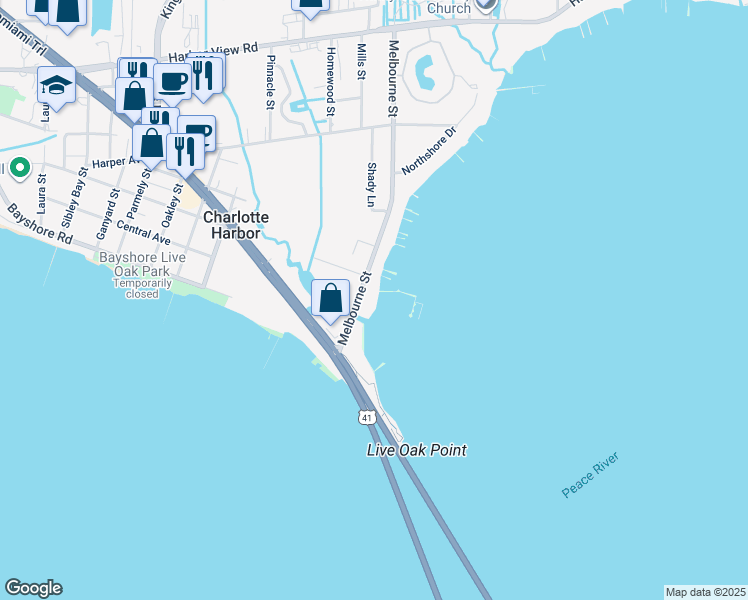map of restaurants, bars, coffee shops, grocery stores, and more near 5116 Melbourne Street in Punta Gorda