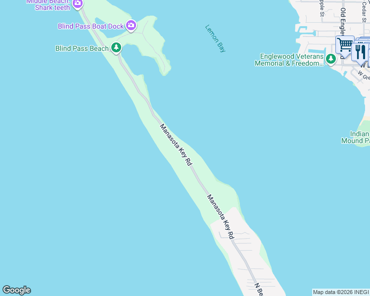 map of restaurants, bars, coffee shops, grocery stores, and more near 6425 Manasota Key Road in Englewood