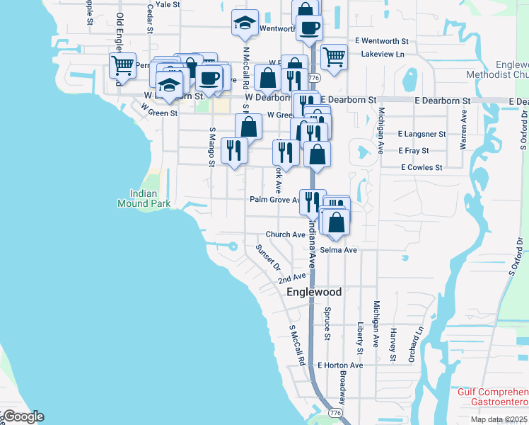 map of restaurants, bars, coffee shops, grocery stores, and more near 133 Palm Grove Avenue in Englewood