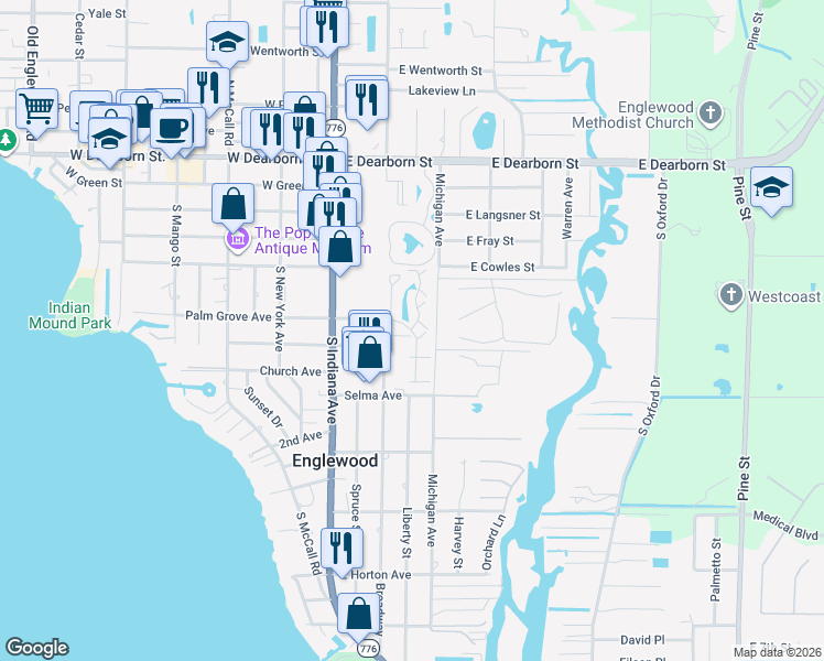 map of restaurants, bars, coffee shops, grocery stores, and more near 6 Quails Run Boulevard in Englewood