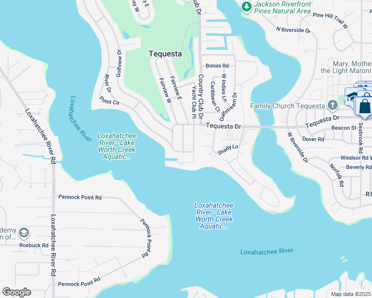 map of restaurants, bars, coffee shops, grocery stores, and more near 40 Pine Tree Place in Tequesta