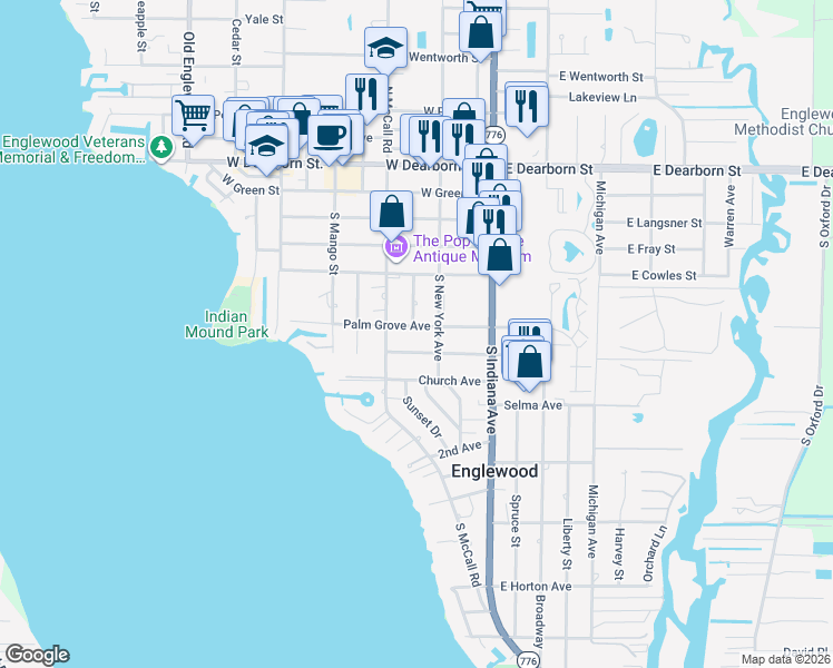 map of restaurants, bars, coffee shops, grocery stores, and more near 133 Palm Grove Avenue in Englewood