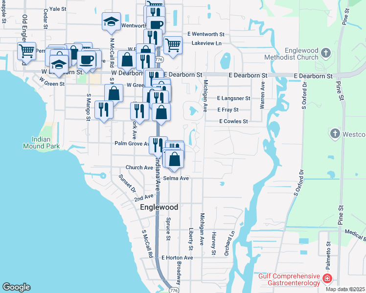 map of restaurants, bars, coffee shops, grocery stores, and more near 22 Quails Run Boulevard in Englewood