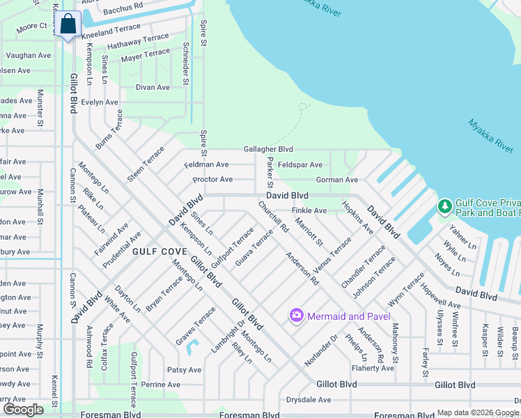 map of restaurants, bars, coffee shops, grocery stores, and more near 5121 Churchill Road in Port Charlotte