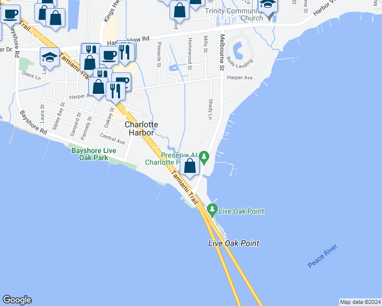 map of restaurants, bars, coffee shops, grocery stores, and more near 5125 Melbourne Street in Punta Gorda