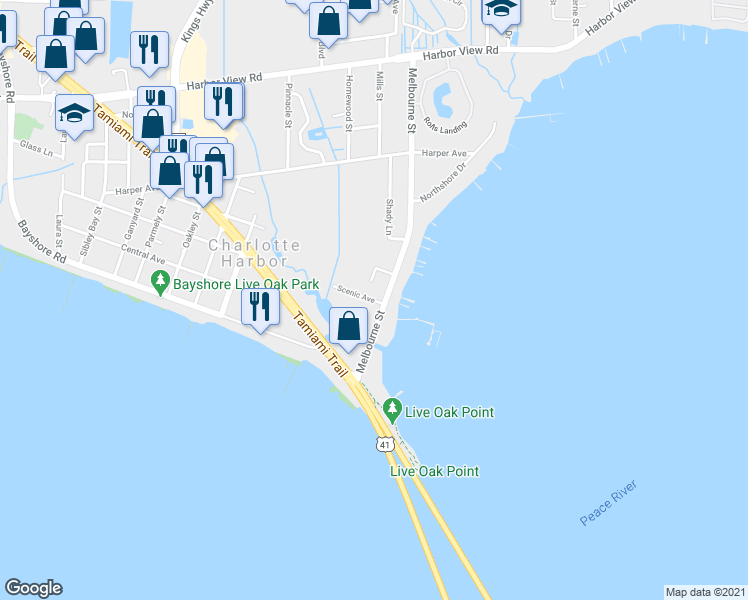 map of restaurants, bars, coffee shops, grocery stores, and more near 23394 Scenic Avenue in Punta Gorda