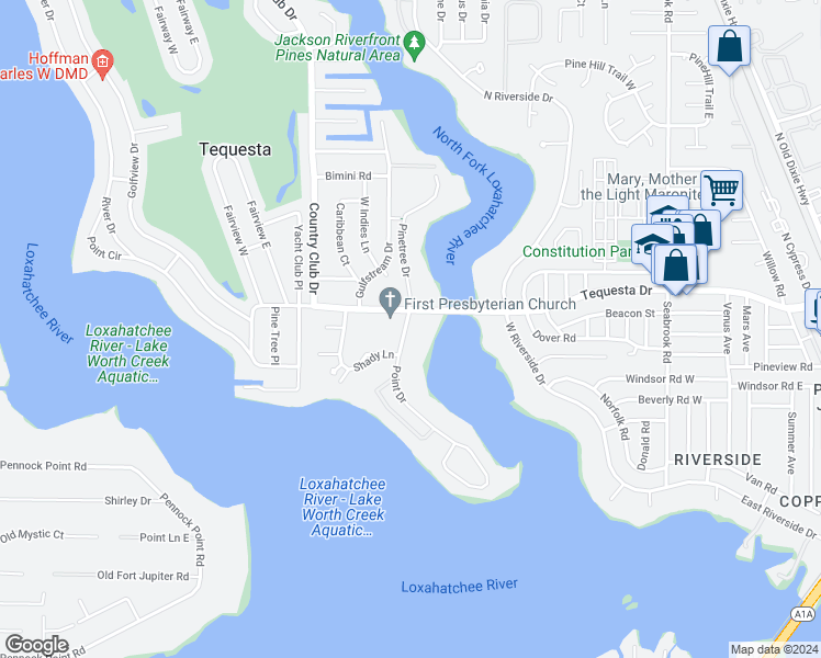 map of restaurants, bars, coffee shops, grocery stores, and more near 4829 Tequesta Drive in Jupiter