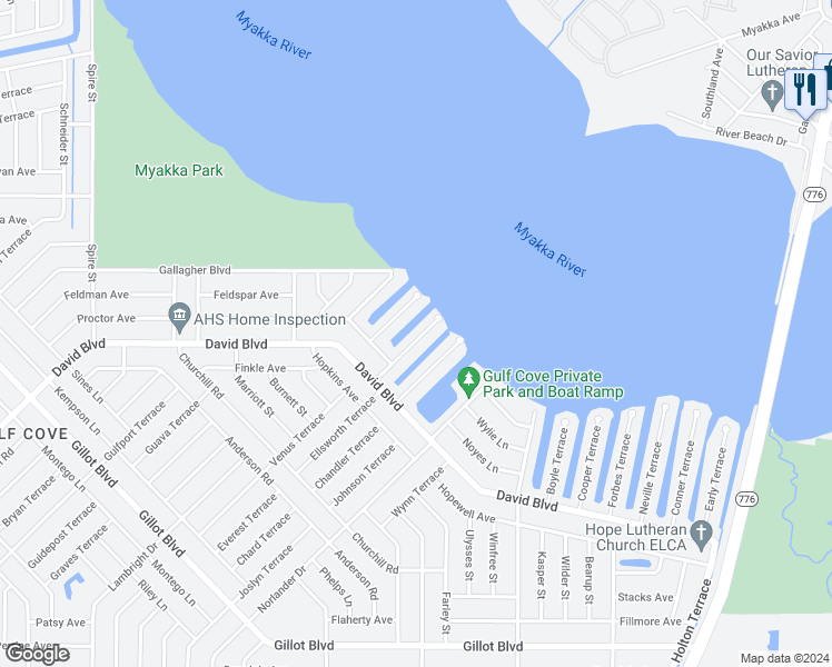 map of restaurants, bars, coffee shops, grocery stores, and more near 5103 Condado Terrace in Port Charlotte
