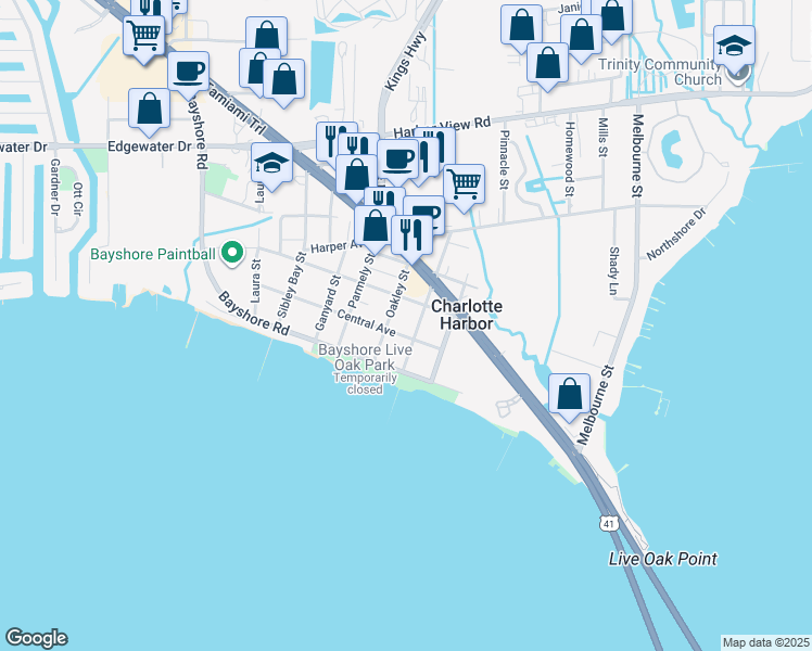 map of restaurants, bars, coffee shops, grocery stores, and more near 4533 Church Street in Port Charlotte