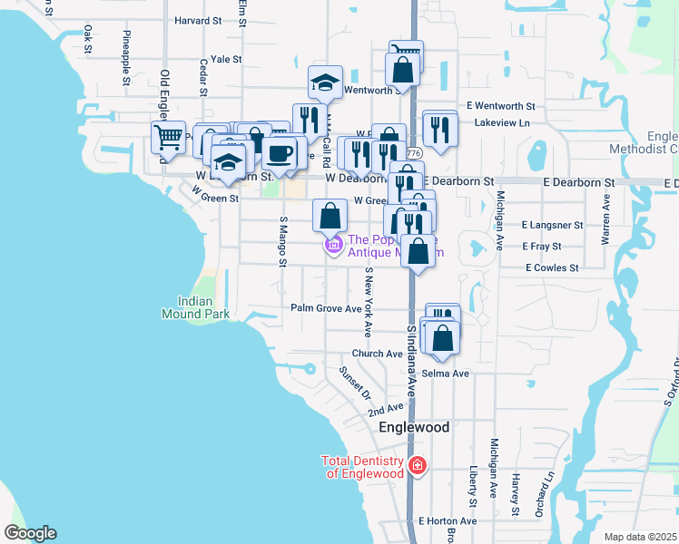 map of restaurants, bars, coffee shops, grocery stores, and more near 215 Washington Avenue in Englewood