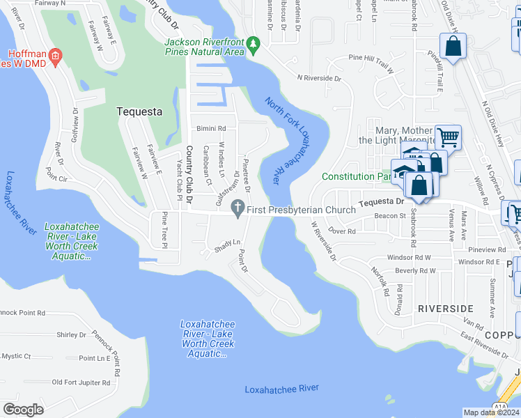 map of restaurants, bars, coffee shops, grocery stores, and more near 478 Tequesta Drive in Jupiter