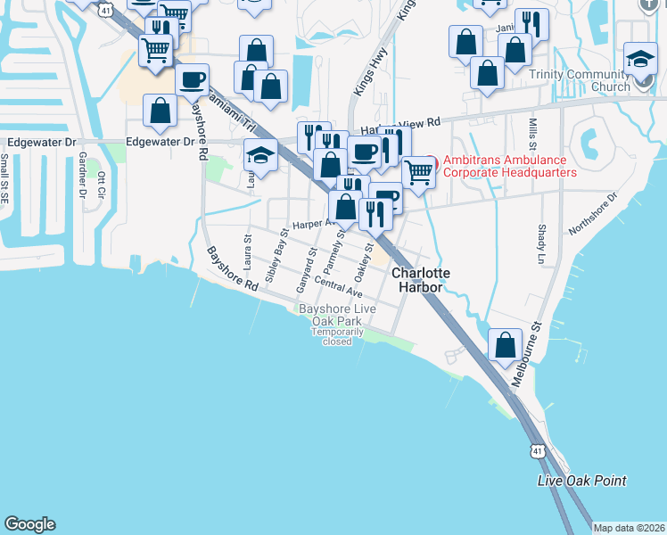 map of restaurants, bars, coffee shops, grocery stores, and more near 23084 Seneca Avenue in Port Charlotte