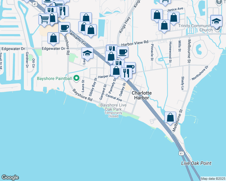 map of restaurants, bars, coffee shops, grocery stores, and more near 23084 Seneca Avenue in Port Charlotte