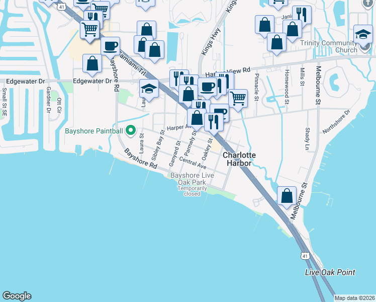 map of restaurants, bars, coffee shops, grocery stores, and more near 23084 Seneca Avenue in Port Charlotte