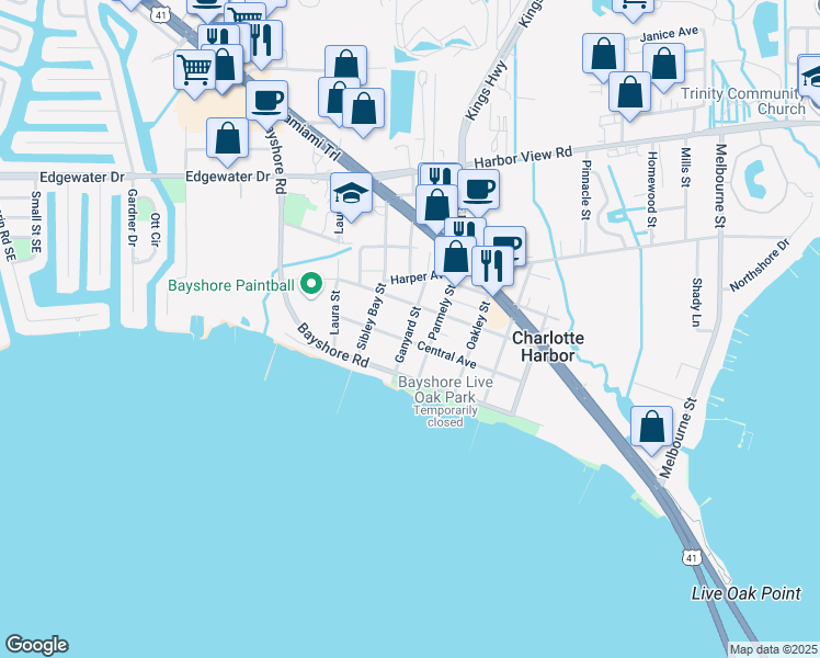 map of restaurants, bars, coffee shops, grocery stores, and more near 4441 Ganyard Street in Port Charlotte