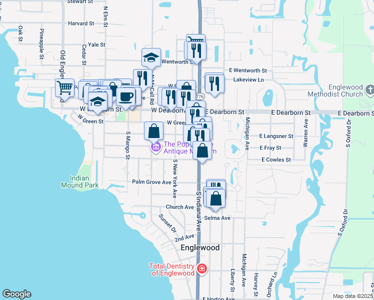 map of restaurants, bars, coffee shops, grocery stores, and more near 60 West Fray Street in Englewood