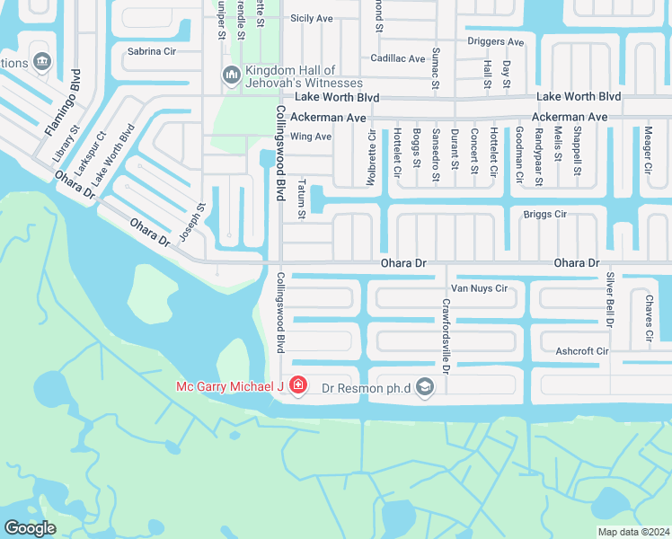 map of restaurants, bars, coffee shops, grocery stores, and more near 18085 Ohara Drive in Port Charlotte