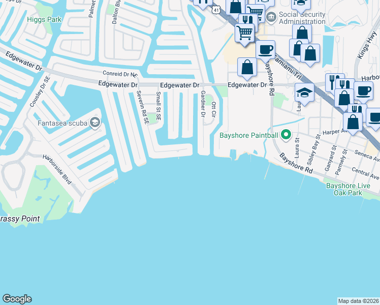 map of restaurants, bars, coffee shops, grocery stores, and more near 373 Severin Road Southeast in Port Charlotte