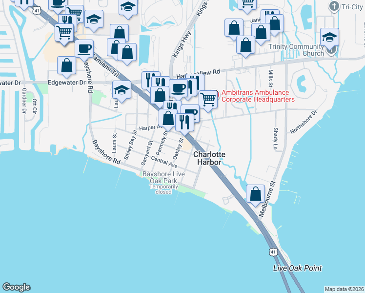 map of restaurants, bars, coffee shops, grocery stores, and more near 4460 Oakley Street in Punta Gorda