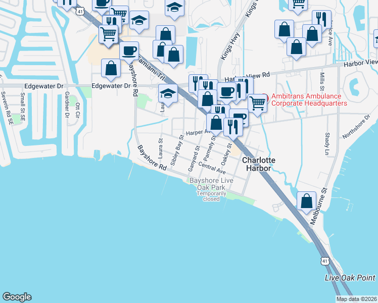map of restaurants, bars, coffee shops, grocery stores, and more near 4441 Ganyard Street in Port Charlotte