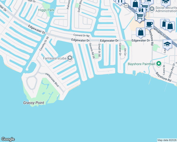 map of restaurants, bars, coffee shops, grocery stores, and more near 242 Bangsberg Road Southeast in Port Charlotte