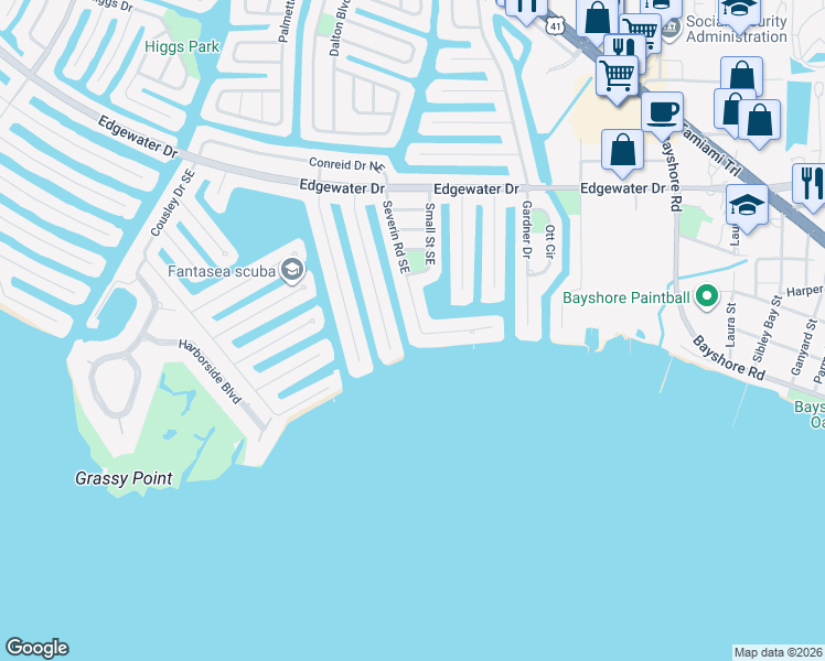 map of restaurants, bars, coffee shops, grocery stores, and more near 286 Severin Road Southeast in Port Charlotte