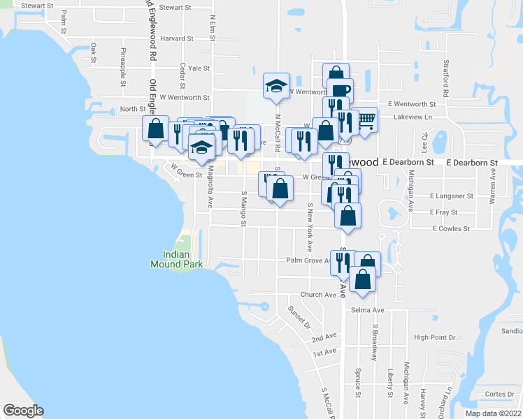 map of restaurants, bars, coffee shops, grocery stores, and more near 200 West Fray Street in Englewood