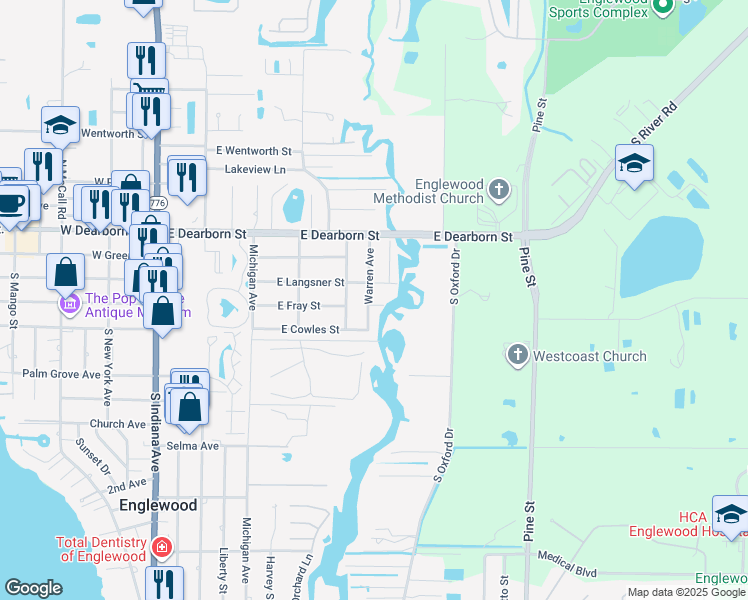 map of restaurants, bars, coffee shops, grocery stores, and more near 428 Court Street in Englewood