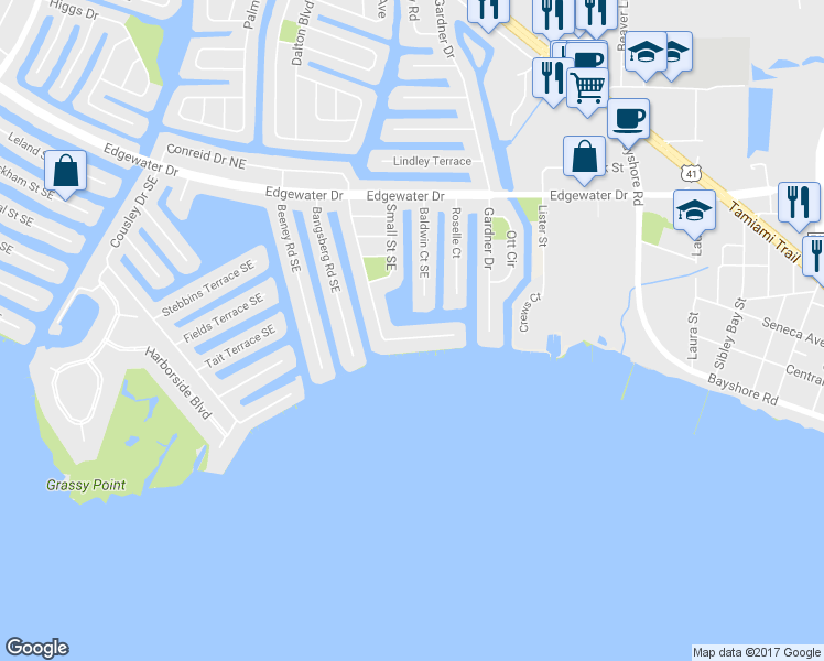 map of restaurants, bars, coffee shops, grocery stores, and more near 326 Severin Road Southeast in Port Charlotte