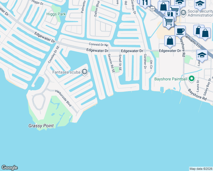 map of restaurants, bars, coffee shops, grocery stores, and more near 242 Bangsberg Road Southeast in Port Charlotte