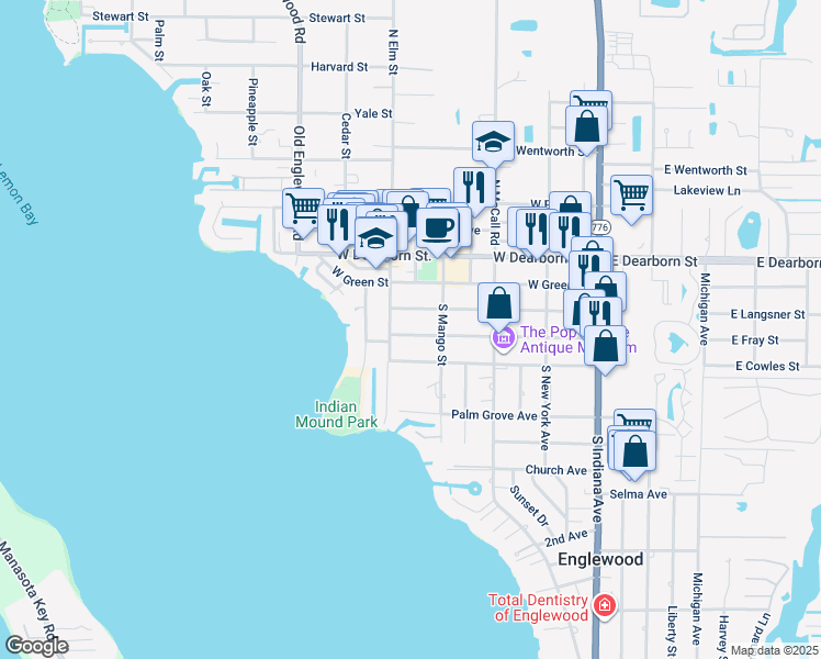 map of restaurants, bars, coffee shops, grocery stores, and more near 360 West Fray Street in Englewood