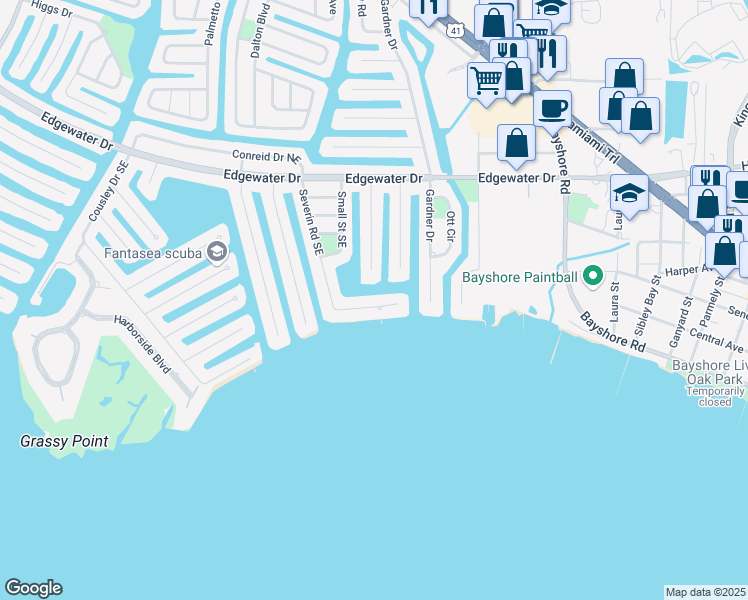 map of restaurants, bars, coffee shops, grocery stores, and more near 334 Severin Road Southeast in Port Charlotte