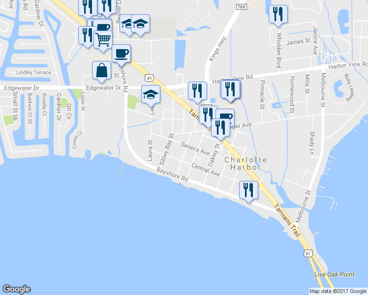 map of restaurants, bars, coffee shops, grocery stores, and more near 4441 Ganyard Street in Port Charlotte