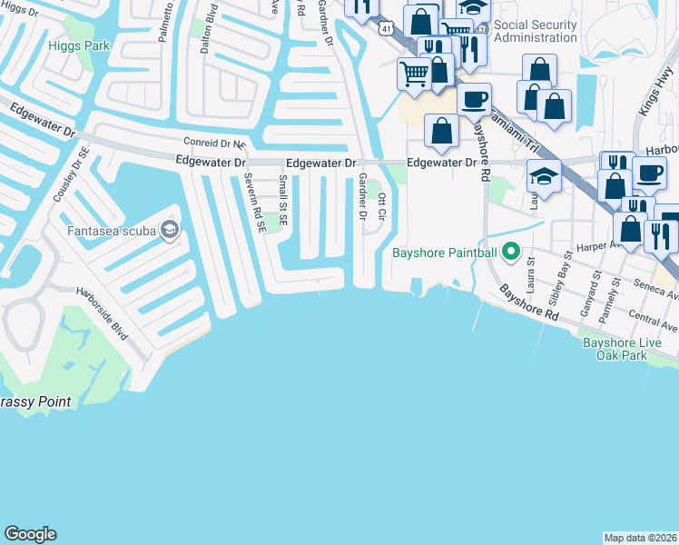 map of restaurants, bars, coffee shops, grocery stores, and more near 373 Severin Road Southeast in Port Charlotte