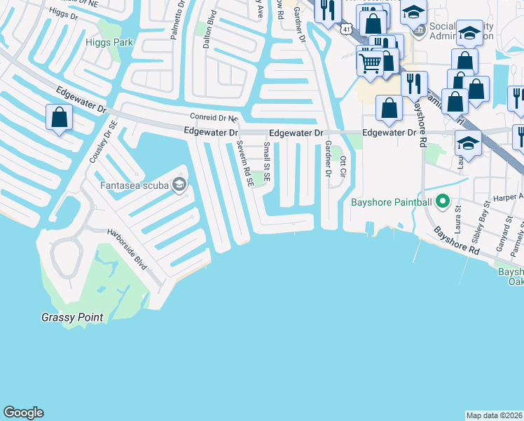 map of restaurants, bars, coffee shops, grocery stores, and more near 286 Severin Road Southeast in Port Charlotte