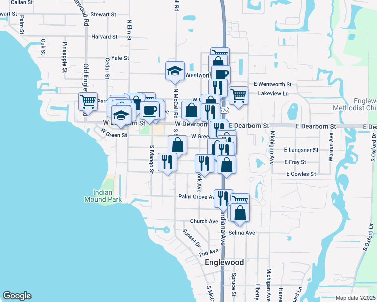 map of restaurants, bars, coffee shops, grocery stores, and more near 149 West Langsner Street in Englewood