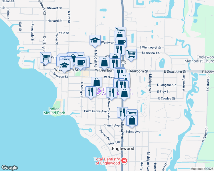 map of restaurants, bars, coffee shops, grocery stores, and more near 152 West Fray Street in Englewood