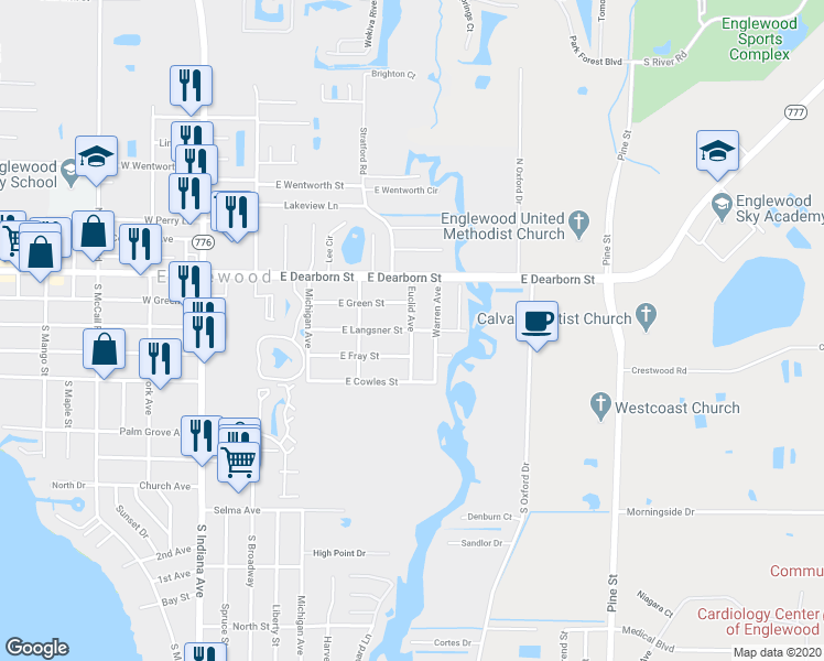 map of restaurants, bars, coffee shops, grocery stores, and more near 111 Euclid Avenue in Englewood