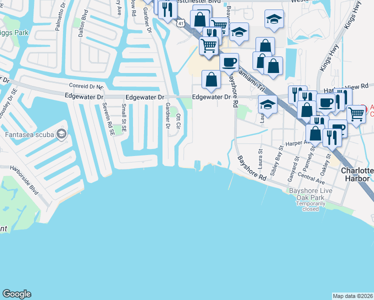 map of restaurants, bars, coffee shops, grocery stores, and more near 4458 Crews Court in Port Charlotte