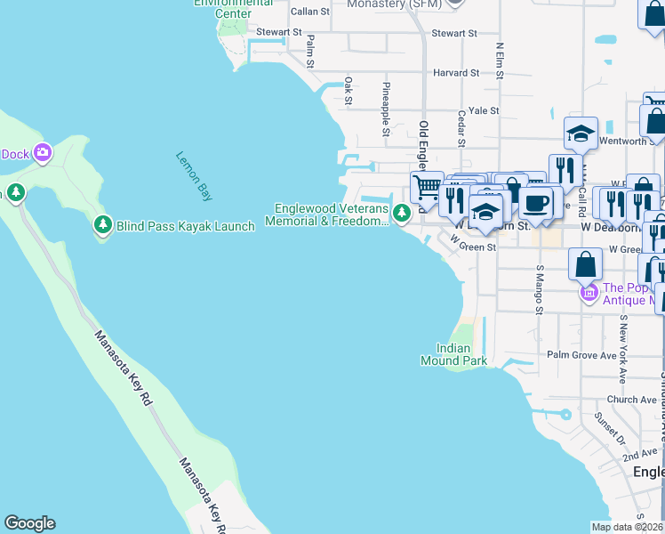 map of restaurants, bars, coffee shops, grocery stores, and more near 28 Southwind Drive in Englewood
